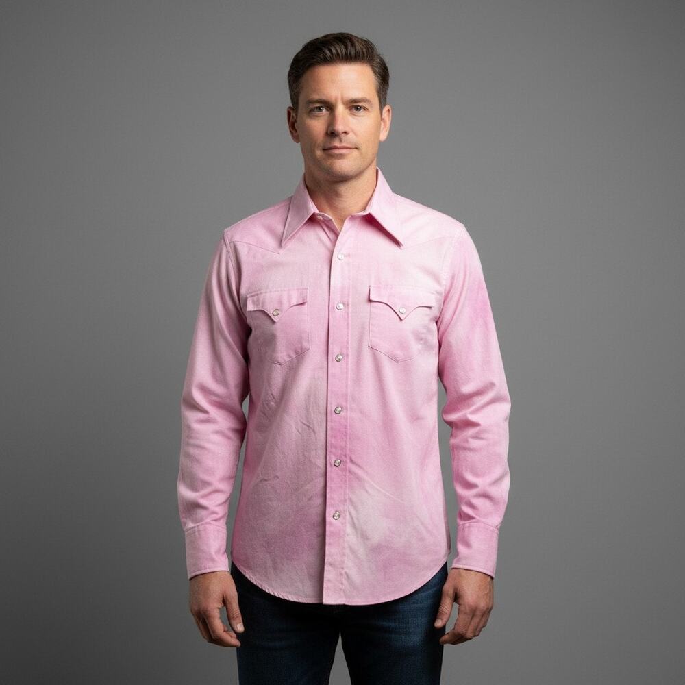 Vintage Tem Tex Western Shirt Size XL Pink Snap Long Sleeve Extra Long Tails